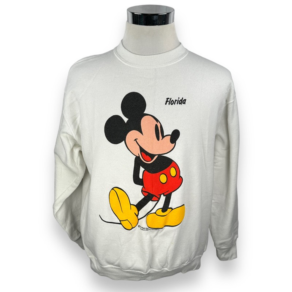 Vintage Disney Mickey Mouse Florida‎ Tultex Sweatshirt Mens Large White USA 90s